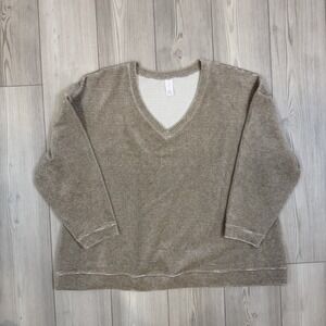 LIVI For Lane Bryant 22/24 Ribbed V-Neck Sweater Top Soft Comfy Shimmery Beige
